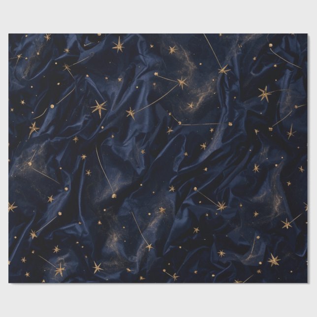 Celestial natt himmel guld stjärnor astrologi pres presentpapper (Platt)
