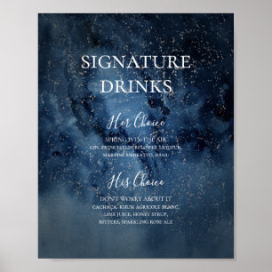 Celestial natt himmel Silver signatur drycker sk Poster
