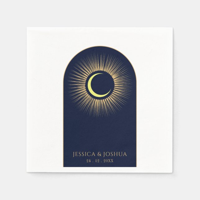 Celestial Navy Blue Arch Mystical Sol Måne Pappersservett (Framsidan)