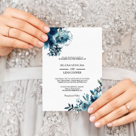 Celestial Navy Blue Blommigt bröllop Inbjudningar