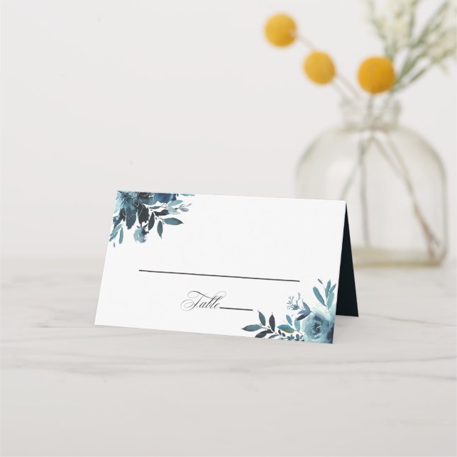 Celestial Navy Blue Blommigt Bröllop Place Card Placeringskort (Framsida)
