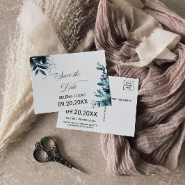 Celestial Navy Blue Blommigt Spara datumkortet Vykort