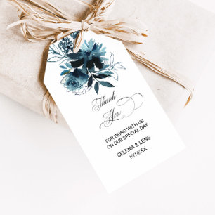 Celestial Navy Blue Blommigt Tack Presentetikett