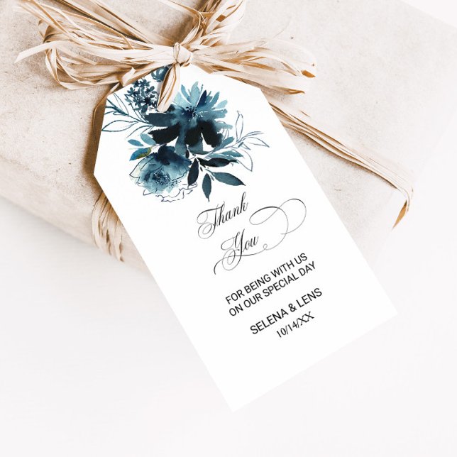 Celestial Navy Blue Blommigt Tack Presentetikett (Skapare uppladdad)