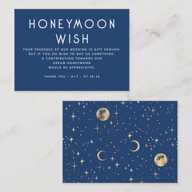 Celestial Navy Blue Bröllop Honeymoon Wish Tilläggskort (Fram/baksida)