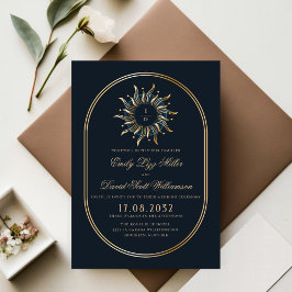 Celestial Navy Blue Guld Mystical Monogram Inbjudningar