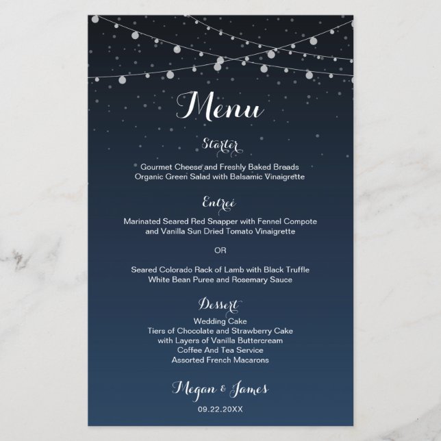 Celestial Navy Blue Starry Night Bröllop Menu (Framsida)