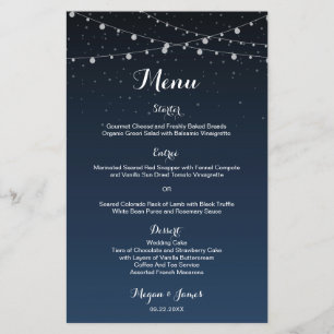 Celestial Navy Blue Starry Night Bröllop Menu