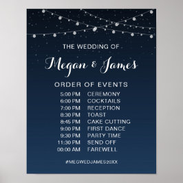 Celestial Navy Blue Starry Night Bröllop Schedule Poster