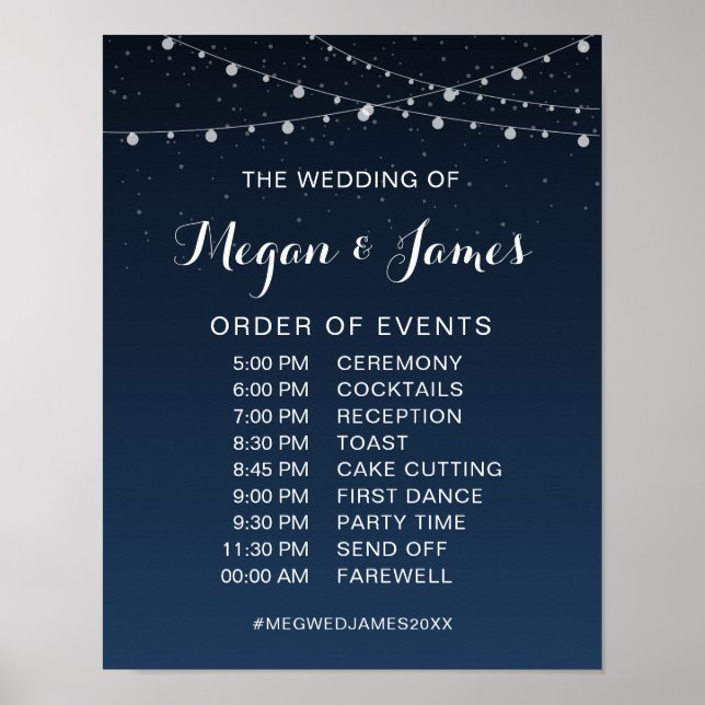 Celestial Navy Blue Starry Night Bröllop Schedule Poster (Framsidan)