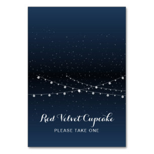 Celestial Navy Blue Stars Night Bröllop Food Label Bordsnummer