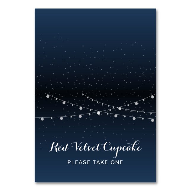 Celestial Navy Blue Stars Night Bröllop Food Label Bordsnummer (Framsidan)