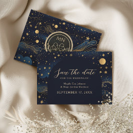 Celestial Navy Gold Wedding Spara Datumet