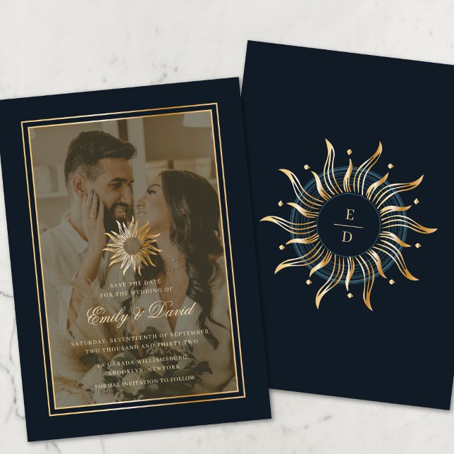 Celestial Navy Golden Monogram Photo Overlay Spara Datumet (Skapare uppladdad)