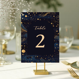Celestial Navy Guld Bröllop Bordsnummer
