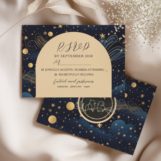 Celestial Navy Guld Bröllop OSA Kort (Skapare uppladdad)