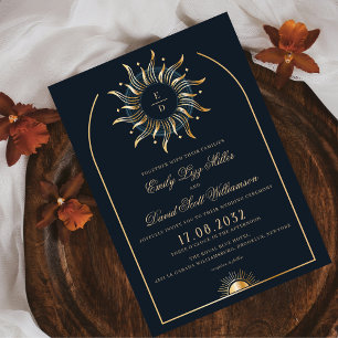Celestial Navy Guld Esoteric Monogram Inbjudningar