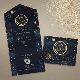 Celestial Navy Guld QR-kod Bröllop