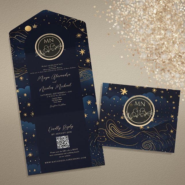 Celestial Navy Guld QR-kod Bröllop (Skapare uppladdad)