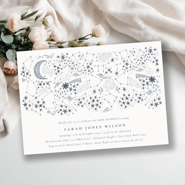 Celestial Navy Starry Night Måne Baby Shower Inbjudningar (Skapare uppladdad)