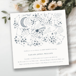 Celestial Navy Starry Night Måne Baby Shower Inbjudningar