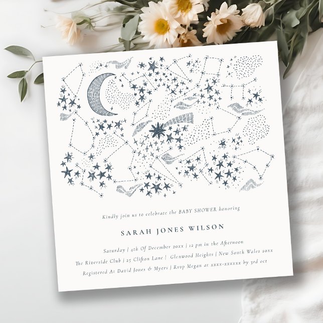 Celestial Navy Starry Night Måne Baby Shower Inbjudningar (Skapare uppladdad)