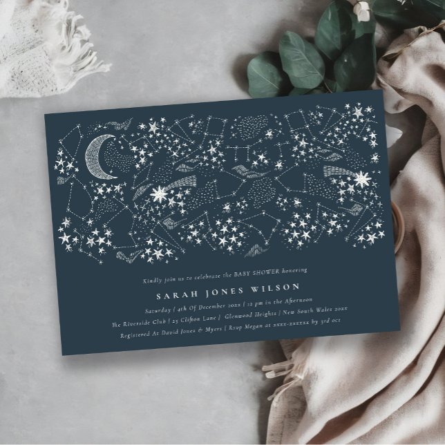Celestial Navy Starry Night Måne Baby Shower Inbjudningar (Skapare uppladdad)