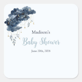 Celestial Navy Watercolor Cloud Baby Shower  Fyrkantigt Klistermärke
