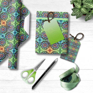 Celestial Neon Mandala med Vibrant Abstrakt Presentpapper