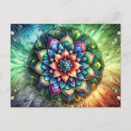 Celestial Neon Mandala med Vibrant Abstrakt Vykort