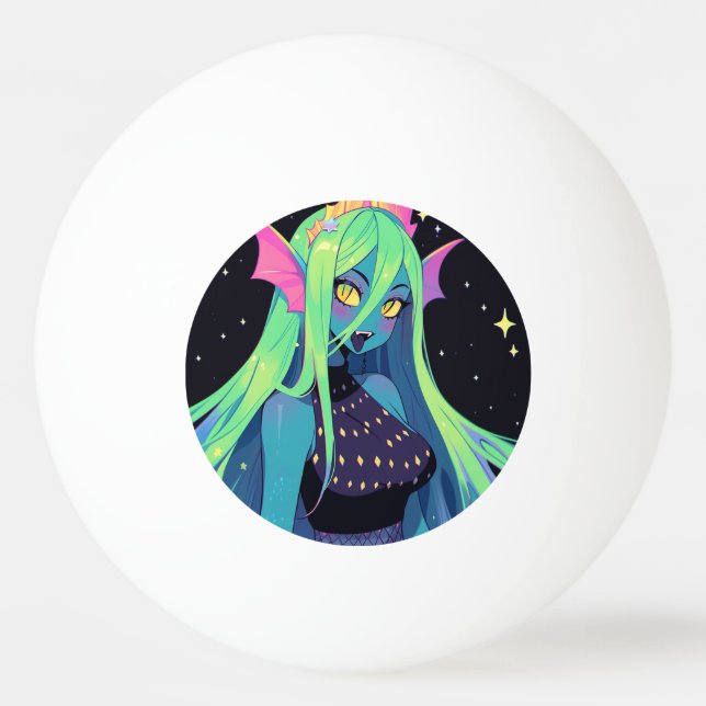 Celestial Neon Sjöjungfru - Kawaii Cosmic Siren Vi Pingisboll (Framsidan)