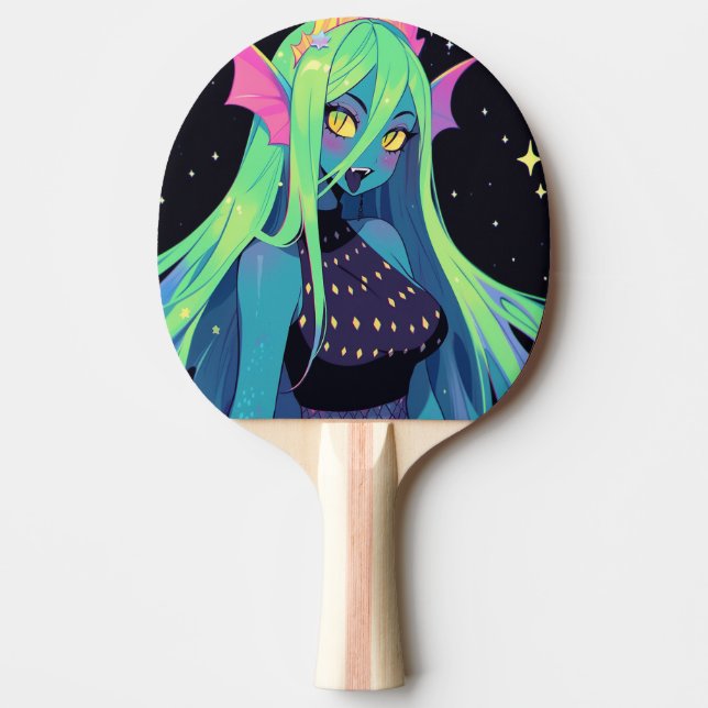 Celestial Neon Sjöjungfru - Kawaii Cosmic Siren Vi Pingisracket (Framsidan)