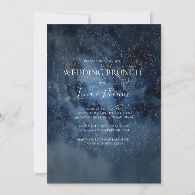 Celestial Night Himlar | Guld Bröllop Brunch Inbjudningar (Framsida)