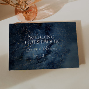 Celestial Night Himlar Guld Bröllop Guest Bok