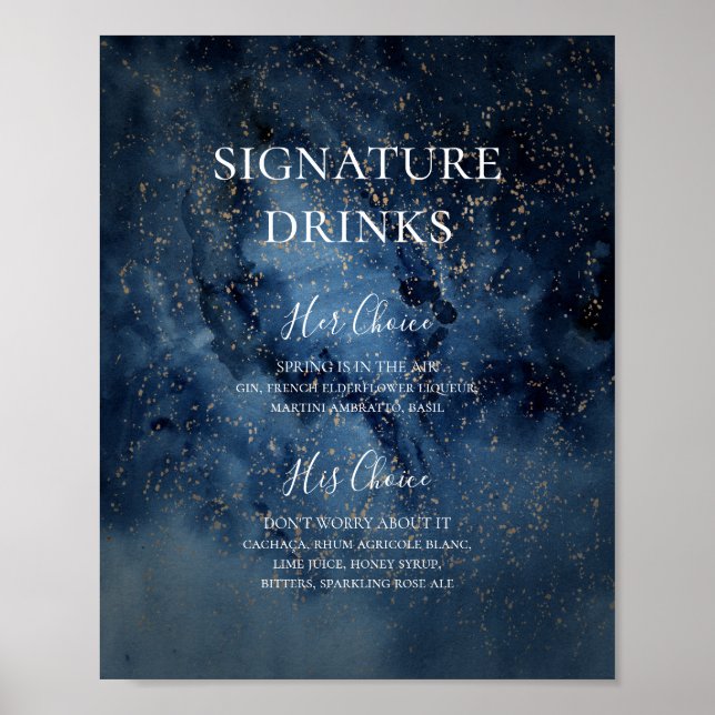 Celestial Night Himlar | Guld Namnteckning Drinks- Poster (Framsidan)
