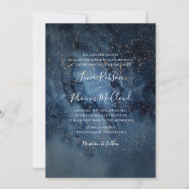 Celestial Night Himlar | Guld Traditionellt Bröllo Inbjudningar