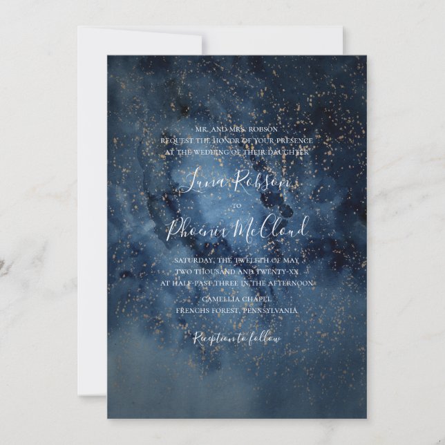 Celestial Night Himlar | Guld Traditionellt Bröllo Inbjudningar (Framsida)