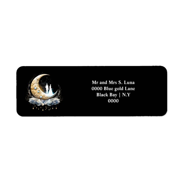 Celestial night himlar möhippa silhouette glowing  returadress etikett (Framsidan)