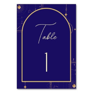 Celestial Night Himlar Navy Blue och Guld Bröllop Bordsnummer