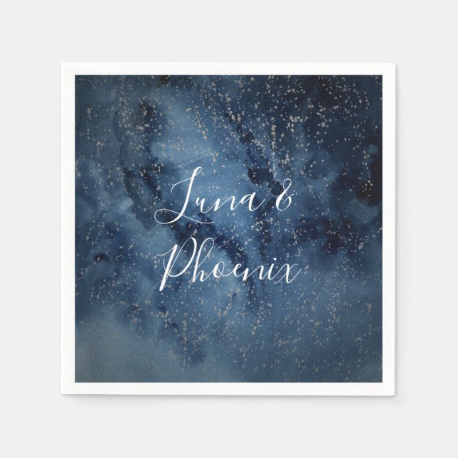 Celestial Night Himlar | Silver Bröllop Napkins Pappersservett (Framsidan)