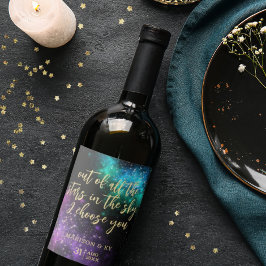Celestial Night Himlar Space Nebula Guld Star Bröl Vinflaska Etikett