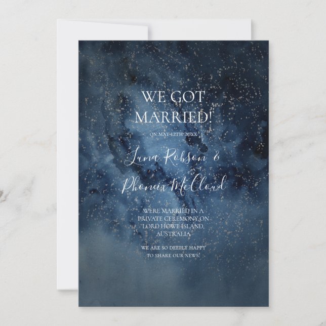 Celestial Night Silver Elopement Announement Inbjudningar (Framsida)