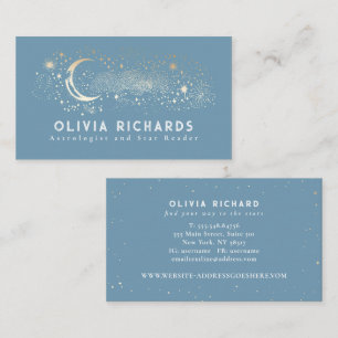 Celestial Night Stars Måne Dusty Blue Mystical Visitkort