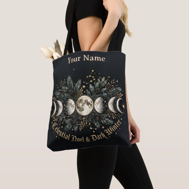 Celestial Noel Mörk Vinter Månfaser Canvas Tygkasse (Närbild)