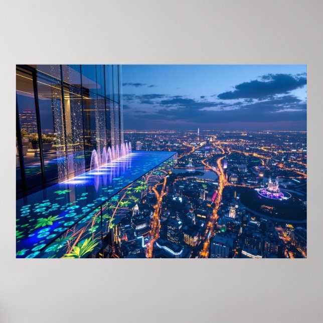 Celestial Oasis: Where City Lights Meet Paradise Poster (Framsidan)