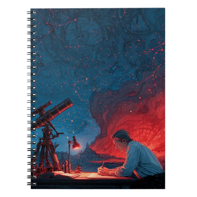 Celestial Observer Red Blue Star Karta bärbar dato Anteckningsbok (Framsidan)