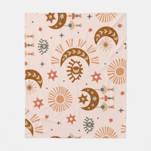 Celestial öga, måne, sol mönster. fleecefilt