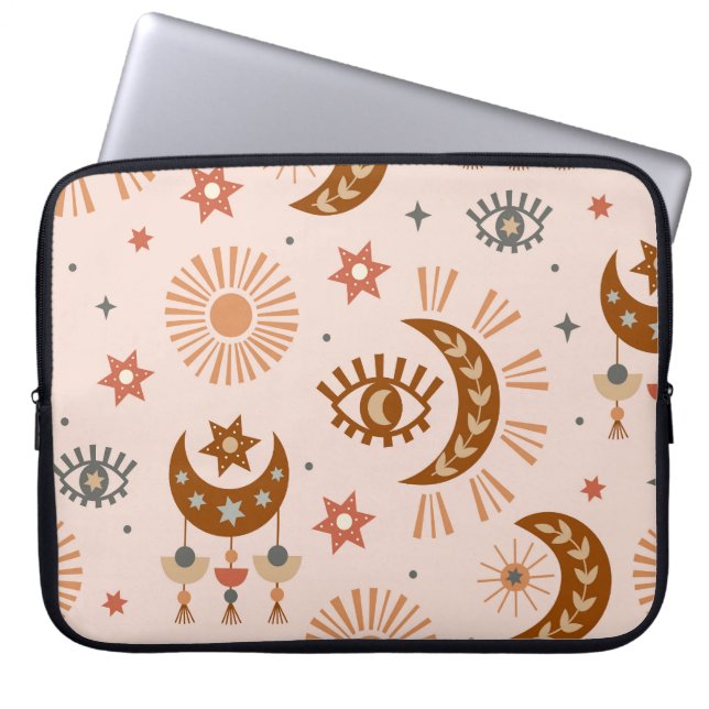Celestial öga, måne, sol mönster. laptop fodral (Framsidan)