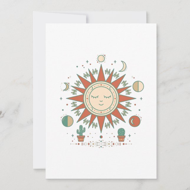 Celestial Öken Rund Sticker - Sol Måne Planet C Inbjudningar (Framsida)