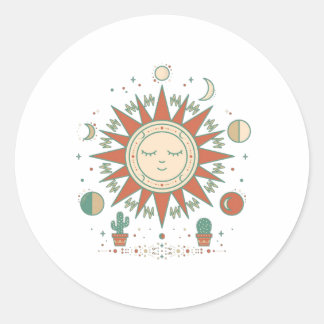 Celestial Öken Rund Sticker - Sol Måne Planet C Runt Klistermärke